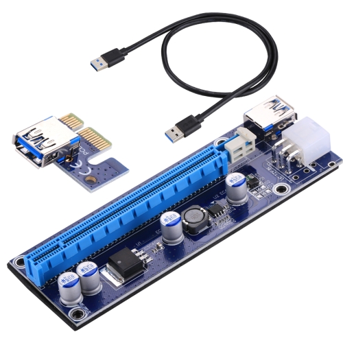 

VER006C USB 3.0 PCI-E Express 1x Extender Riser Card Adapter 6 Pin Power Cable Compatible with 1x, 4x, 8x, 16x PCI-E Slot of the Motherboard with 60cm Cable(Blue)