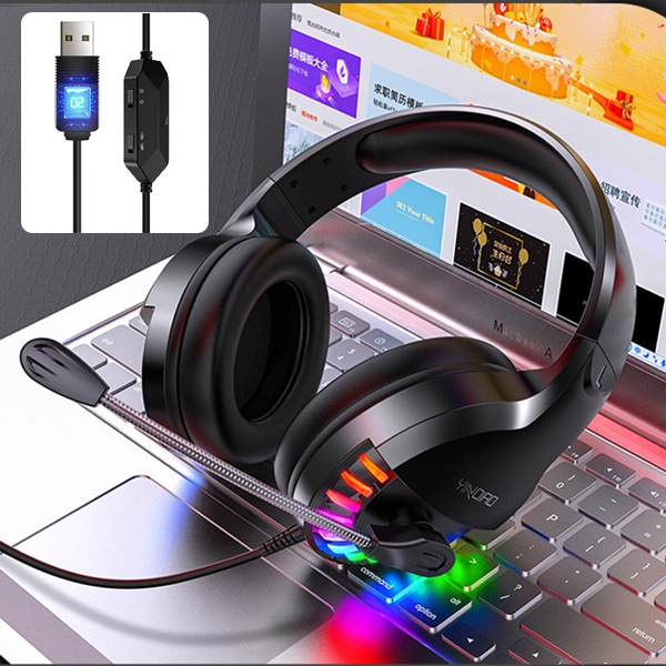 

YINDIAO Q2 Head-mounted Wired Gaming Headset with Microphone, Version: Single USB Sound Card(Black)