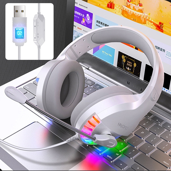 

YINDIAO Q2 Head-mounted Wired Gaming Headset with Microphone, Version: Single USB Sound Card(White)