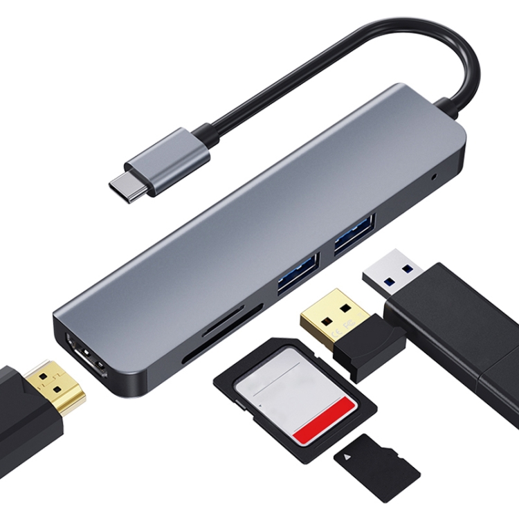 

2008N 5 In 1 USB 3.0 x2 + HDMI + SD + TF Multi-function Intelligent Type-C / USB-C HUB Docking Station