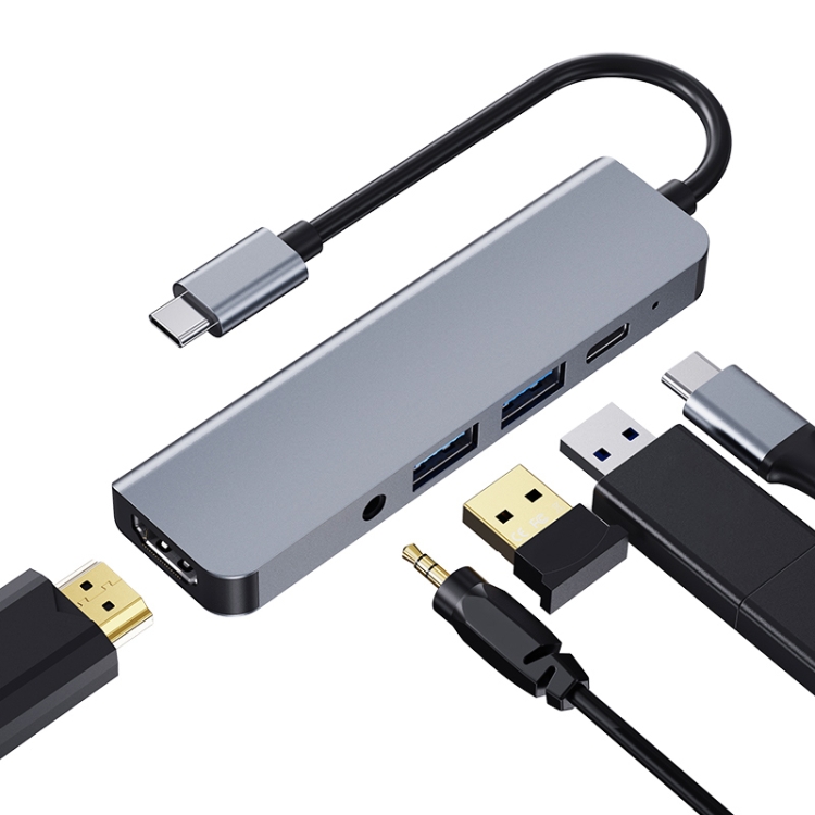 

2008N 5 In 1 USB 3.0 x2 + HDMI + PD + 3.5mm Port Multi-function Intelligent Type-C / USB-C HUB Docking Station