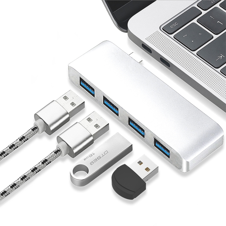 

basix T4 USB-C / Type-C to 4 USB 3.0 HUB Aluminum Alloy Adapter(Silver)