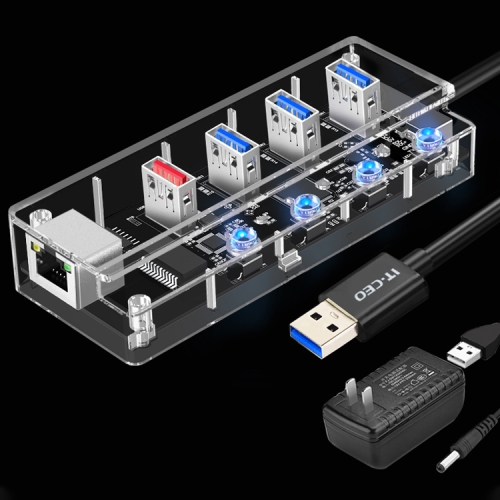 

1719U 3 x USB 3.0 + 2.1A Fast Charge Port + RJ45 Full Perspective HUB with Power Supply, CN Plug