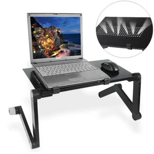 

Lengthen Portable 360 Degree Adjustable Foldable Aluminium Alloy Desk Stand for Laptop / Notebook, without CPU Fans & Mouse Pad (Black)