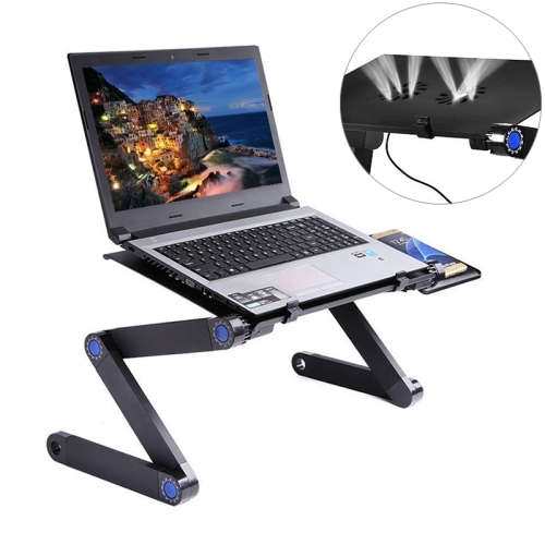 

Portable 360 Degree Adjustable Foldable Aluminium Alloy Desk Stand with Double CPU Fans & Mouse Pad for Laptop / Notebook(Black)