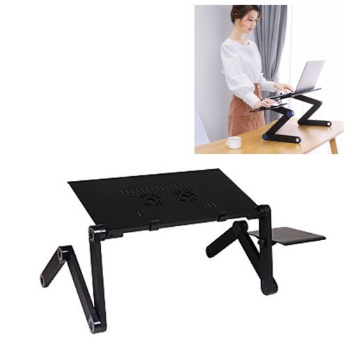 

Portable 360 Degree Adjustable Foldable Aluminium Alloy Desk Stand with Double CPU Fans & Mouse Pad for Laptop / Notebook, Desk Size: 420mm x 260mm (Black)