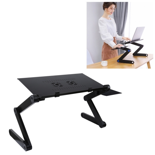 

Portable 360 Degree Adjustable Foldable Aluminium Alloy Desk Stand with Double CPU Fans & Mouse Pad for Laptop / Notebook, Desk Size: 480mm x 260mm(Black)