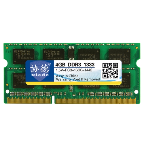 

XIEDE X043 DDR3 1333MHz 4GB 1.5V General Full Compatibility Memory RAM Module for Laptop