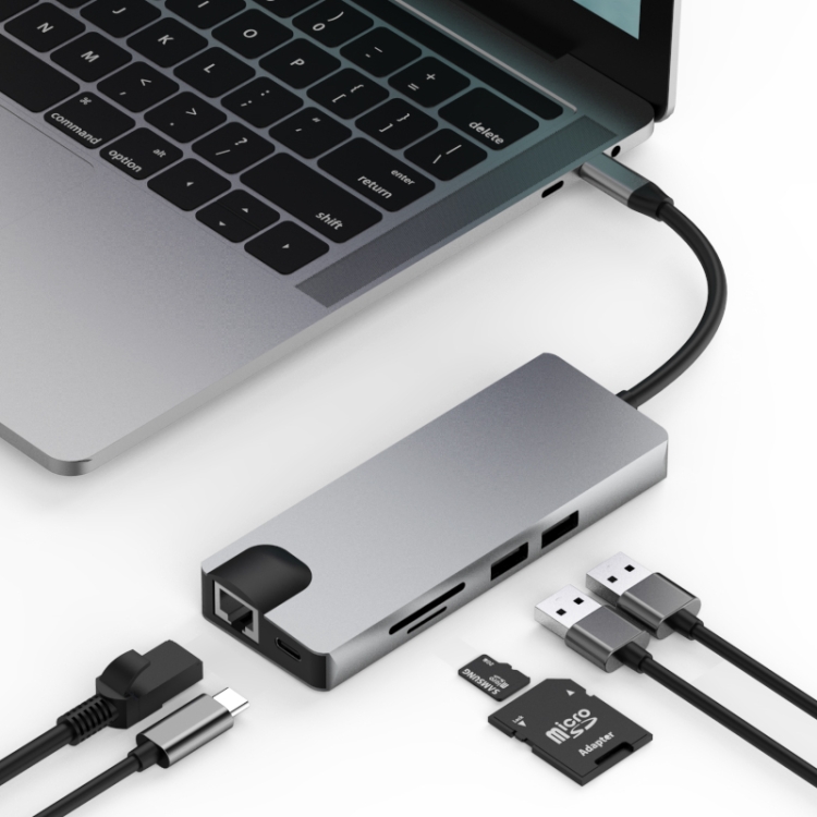 basix TW9R 9 in 1 USB-C / Type-C to 2 USB 3.0 + USB-C / Type-C + HDMI + VGA + RJ45 Network Interfaces HUB Adapter with Micro SD / SD Card Slots (Grey)
basix TW9R 9 in 1 USB-C / Type-C to 2 USB 3.0 + USB-C / Type-C + HDMI + VGA + RJ45 Network Interfaces HUB Adapter with Micro SD / SD Card Slots (Grey)