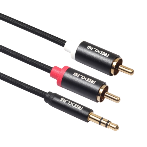 

REXLIS 3635 3.5mm Male to Dual RCA Gold-plated Plug Black Cotton Braided Audio Cable for RCA Input Interface Active Speaker, Length: 3m