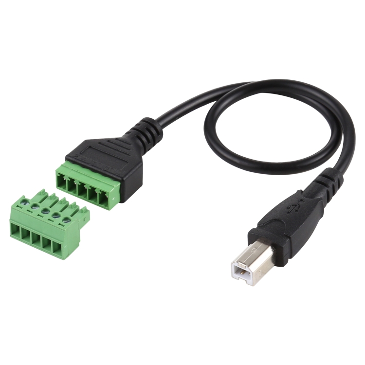 

USB Type-B Male Plug to 5 Pin Pluggable Terminals Solder-free USB Connector Solderless Connection Adapter Cable, Length: 30cm