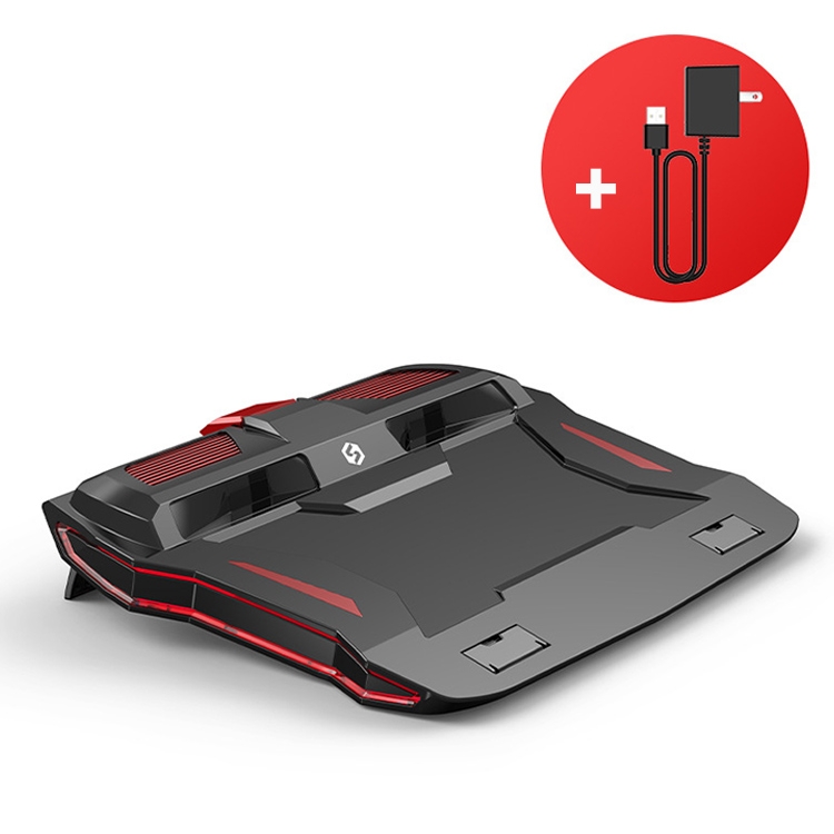 

SSRQ-021S Red Light + Adapter Version Flank Glowing Dual-fan Laptop Radiator Two-speed Adjustable Computer Base for Laptops Under 18 inch, US Plug