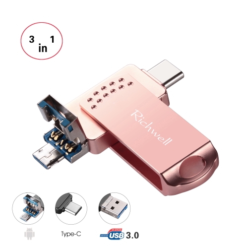 

Richwell 3 in 1 32G Type-C + Micro USB + USB 3.0 Metal Flash Disk with OTG Function(Rose Gold)