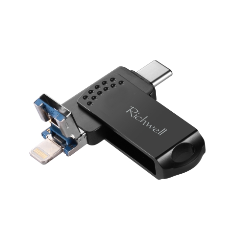 

Richwell 32G Type-C + 8 Pin + USB 3.0 Metal Flash Disk with OTG Function(Black)