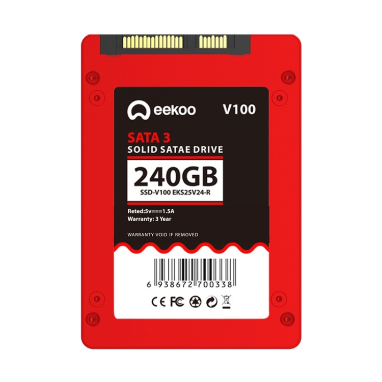 

eekoo V100 240GB SSD SATA3.0 6Gb / s 2.5 inch TLC Solid State Hard Drive with 2GB Independent Cache, Read Speed: 500MB / s, Write Speed: 420MB / s(Red)