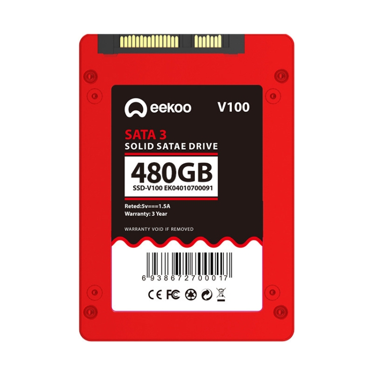 

eekoo V100 480GB SSD SATA3.0 6Gb / s 2.5 inch TLC Solid State Hard Drive with 4GB Independent Cache, Read Speed: 500MB / s, Write Speed: 420MB / s(Red)