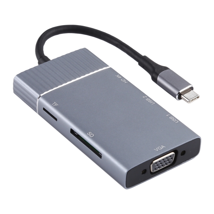 

7 In 1 Dual USB 3.0 + TF/SD + HDMI/VGA + 3.5mm Jack + Type-C / USB-C Multi-function USB-C Dock Station