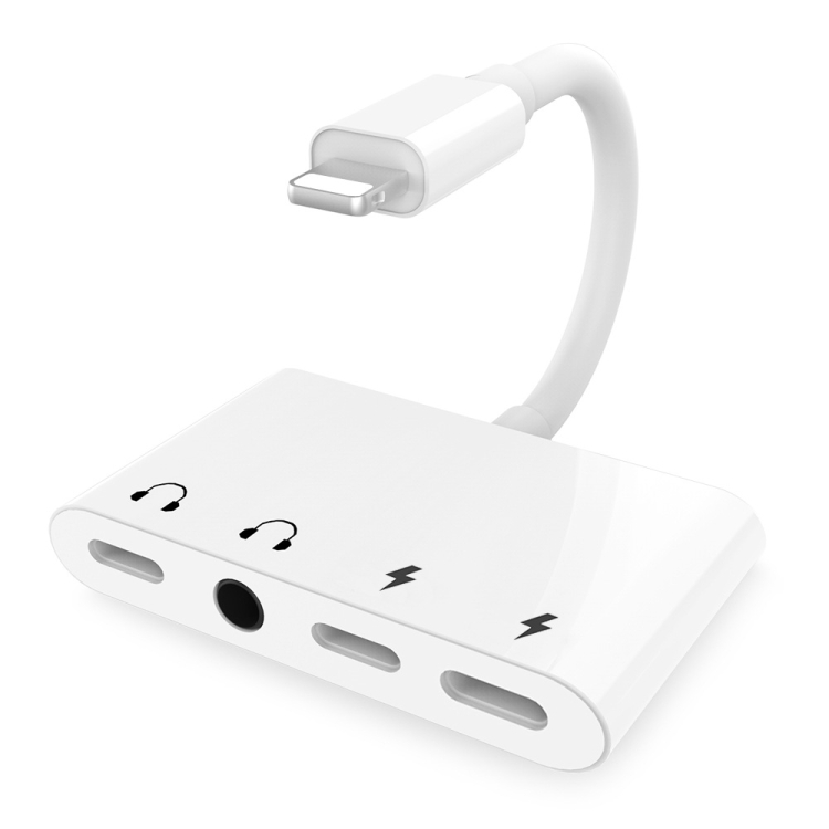 

4 in 1 Multi-function 8 Pin + 3.5mm + USB-C / Type-C to 8 Pin Charger & Call & Charging & Music Audio Adapter Splitter