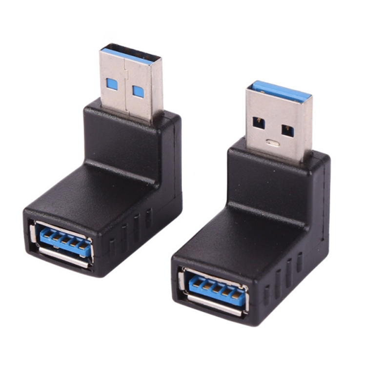 

2 PCS L-Shaped USB 3.0 Male to Female 90 Degree Angle Plug Extension Cable Connector Converter Adapter (Black)