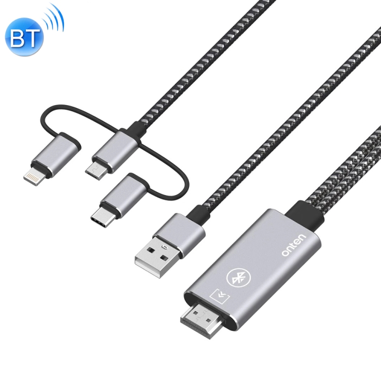 

Onten 7539 3 in 1 Micro USB + USB-C / Type-C + 8 Pin to HDMI 2K HD Adapter Cable, Cable Length: 1.8m