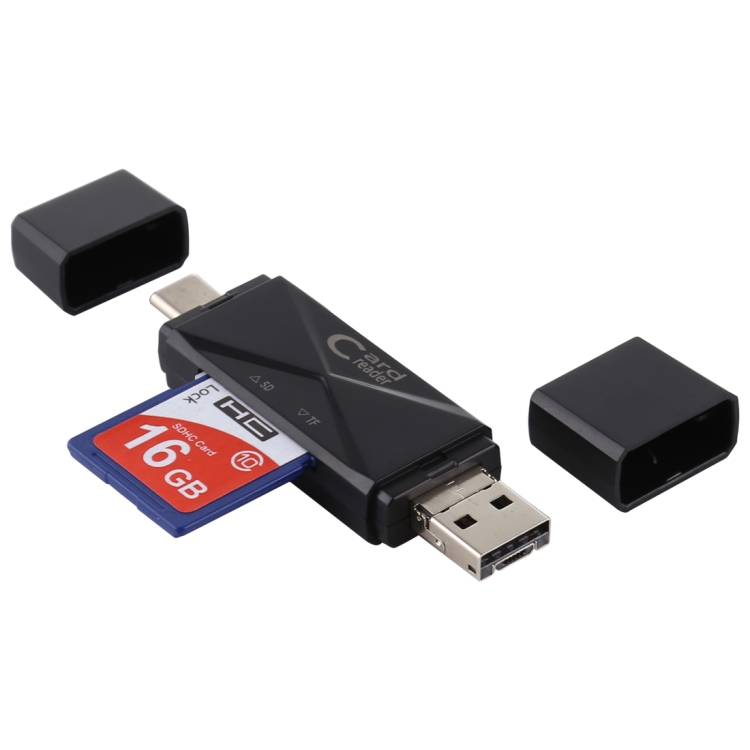 

USB-C / Type-C + SD + TF + Micro USB to USB 2.0 Card Reader (Black)