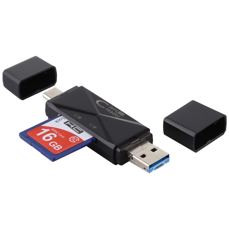 

USB-C / Type-C + SD + TF + Micro USB to USB 3.0 Card Reader (Black)
