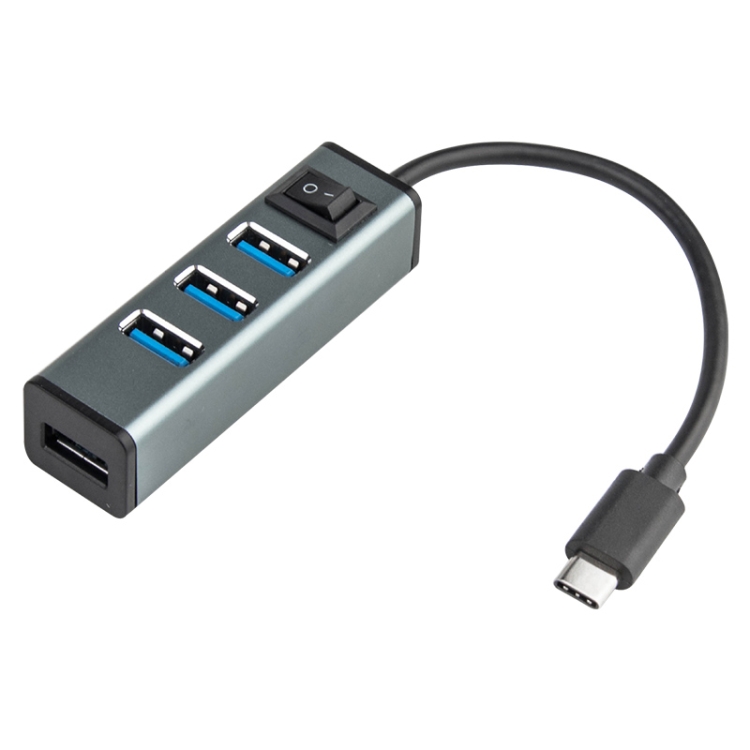 

USB-C / Type-C to 4 USB 3.0 Ports Aluminum Alloy HUB with Switch (Grey)