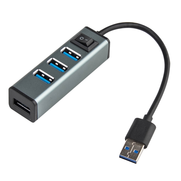 

USB to 4 USB 3.0 Ports Aluminum Alloy HUB with Switch(Grey)