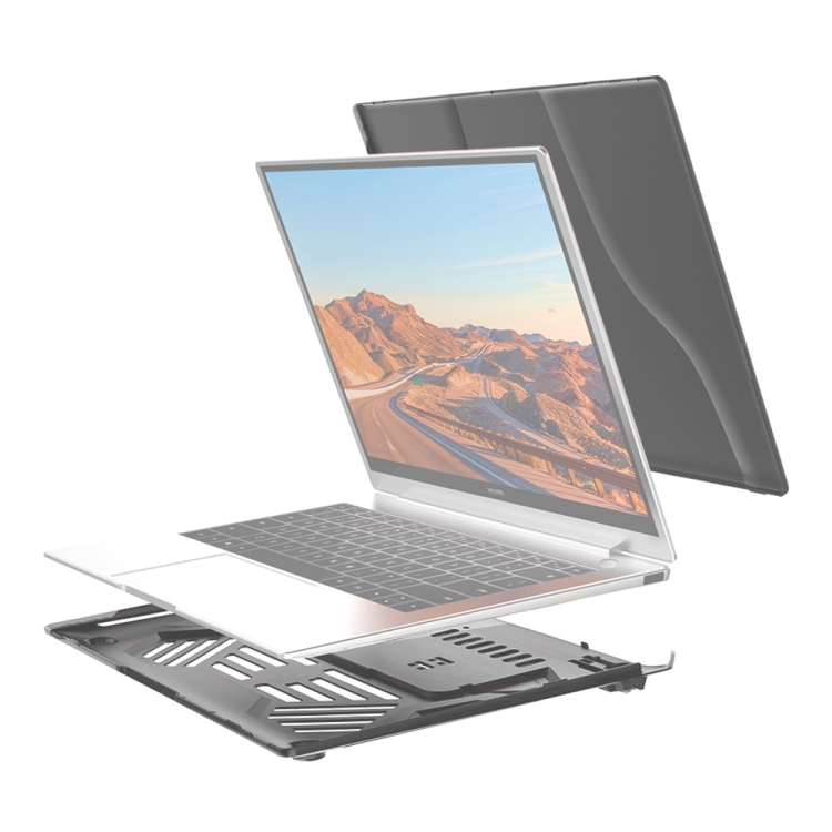 

Split Waterproof PC Crystal Laptop Protective Case for Huawei MateBook X Pro, with Stand & Handle(Black)
