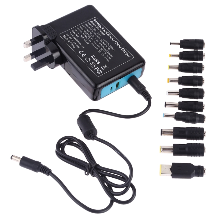 

ZD-GP202 QC 3.0 USB + USB-C / Type-C Interface Laptop and Mobile Phone Power Adapter with 10 Tips Connectors, UK Plug