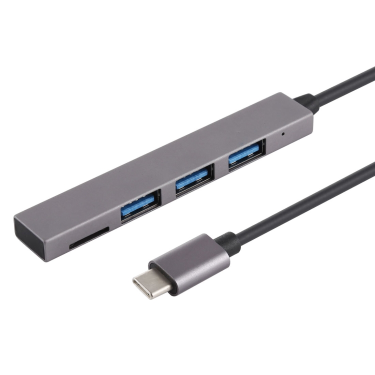 

T-809B TF Card Reader + 3 x USB 3.0 Ports to USB-C / Type-C HUB Converter, Cable Length: 13cm (Grey)
