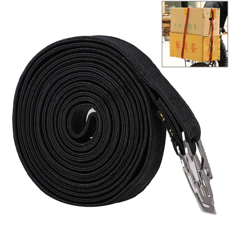 

2 PCS 4m Elastic Strapping Rope Packing Tape for Bicycle Motorcycle Back Seat with Hook (Black)