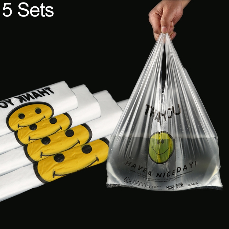 

5 Sets 3C Transparent Smiley Plastic Bag Shopping Bag Packaging Bag(50 PCS / Set), Size: 15x28cm