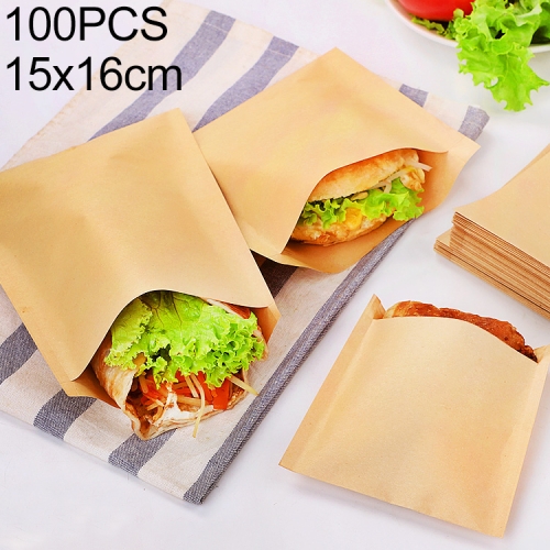 

100 PCS Disposable Oil-proof Kraft Paper Bag Food Grade Oil-proof Moisture-proof Bag, Size: 15x16cm
