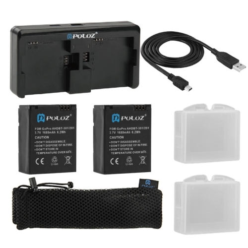 

[US Stock] PULUZ 7 in 1 Accessories Charger Combo Kits (Batteries + Cable + Battery Charger + Mesh Bag) for GoPro HERO3+ /3