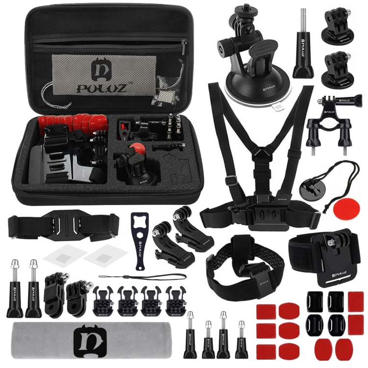 PULUZ 45 in 1 Accessories Ultimate Combo Kits with EVA Case (Chest Strap + Suction Cup Mount + 3-Way Pivot Arms + J-Hook Buckle + Wrist Strap + Helmet Strap + Surface Mounts + Tripod Adapter + Storage Bag + Handlebar Mount + Wrench) for GoPro HERO9 Black
PULUZ 45 in 1 Accessories Ultimate Combo Kits with EVA Case (Chest Strap + Suction Cup Mount + 3-Way Pivot Arms + J-Hook Buckle + Wrist Strap + Helmet Strap + Surface Mounts + Tripod Adapter + Storage Bag + Handlebar Mount + Wrench) for GoPro HERO9 Black