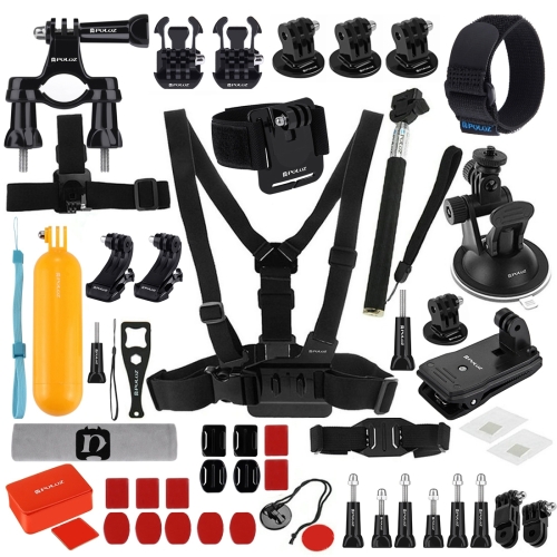 

PULUZ 53 in 1 Accessories Total Ultimate Combo Kits (Chest Strap + Suction Cup Mount + 3-Way Pivot Arms + J-Hook Buckle + Wrist Strap + Helmet Strap + Extendable Monopod + Surface Mounts + Tripod Adapters + Storage Bag + Handlebar Mount) for GoPro NEW HER