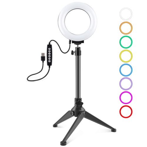 

PULUZ 4.7 inch 12cm USB 10 Modes 8 Colors RGBW Dimmable LED Ring Vlogging Photography Video Lights + Desktop Tripod Mount with Cold Shoe Tripod Ball Head(Black)