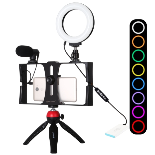 

PULUZ 4 in 1 Vlogging Live Broadcast Smartphone Video Rig + 4.7 inch 12cm RGBW Ring LED Selfie Light + Microphone + Pocket Tripod Mount Kits with Cold Shoe Tripod Head(Red)