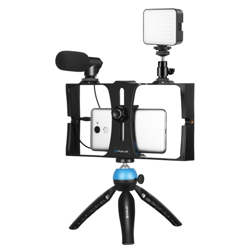 

PULUZ 4 in 1 Vlogging Live Broadcast LED Selfie Fill Light Smartphone Video Rig Kits with Microphone + Tripod Mount + Cold Shoe Tripod Head for iPhone, Galaxy, Huawei, Xiaomi, HTC, LG, Google, and Other Smartphones (Blue)