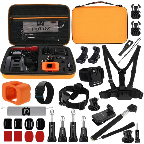 

PULUZ 29 in 1 Accessories Combo Kits with Orange EVA Case (Chest Strap + Head Strap + Wrist Strap + Floating Cover + Surface Mounts + Backpack Rec-mount + J-Hook Buckles + Extendable Monopod + Tripod Adapter + Quick Release Buckles + Storage Bag + Wrench)
