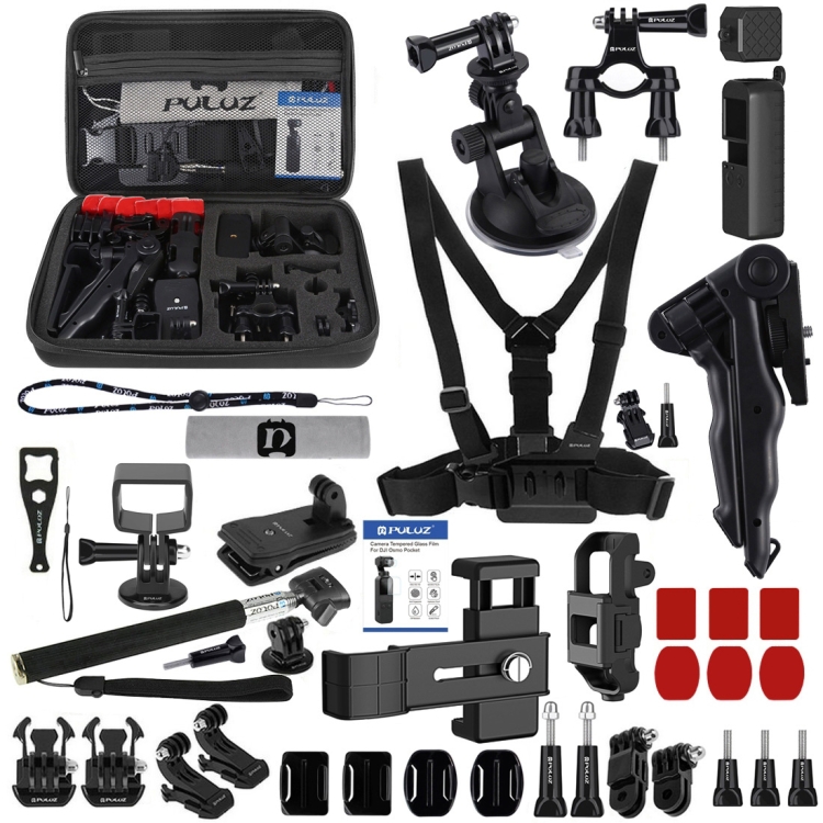 PULUZ 43 in 1 Accessories Total Ultimate Combo Kits for DJI Osmo Pocket with EVA Case (Chest Strap + Wrist Strap + Suction Cup Mount + 3-Way Pivot Arms + J-Hook Buckle + Grip Tripod Mount + Surface Mounts + Bracket Frame + Screen Film + Silicone Case + Tr
PULUZ 43 in 1 Accessories Total Ultimate Combo Kits for DJI Osmo Pocket with EVA Case (Chest Strap + Wrist Strap + Suction Cup Mount + 3-Way Pivot Arms + J-Hook Buckle + Grip Tripod Mount + Surface Mounts + Bracket Frame + Screen Film + Silicone Case + Tr