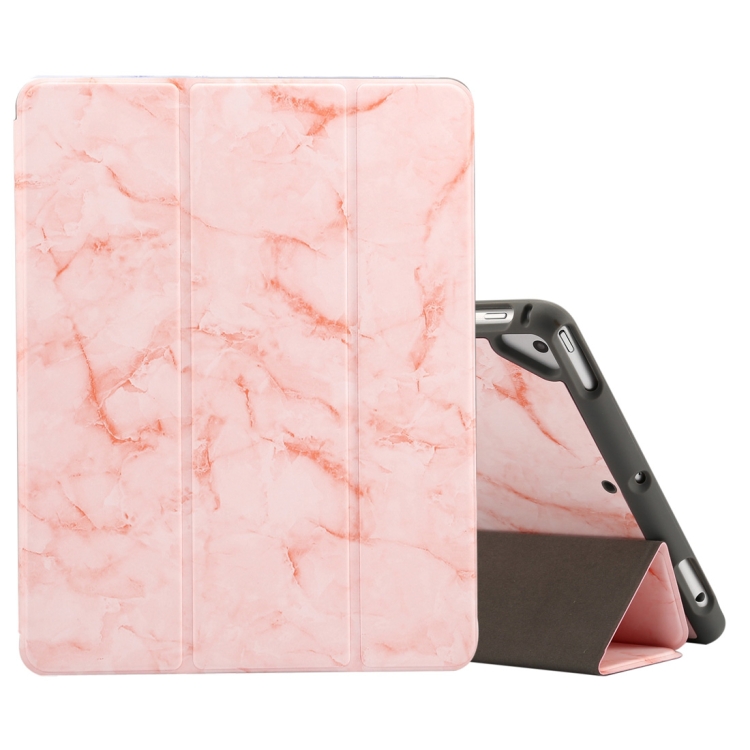 

Marble Texture Pattern Horizontal Flip Case for iPad 9.7 (2018) , with Three-folding Holder & Pen Slots(Pink)