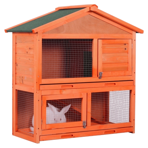 

[US Warehouse] HT Cage for Bunny Indoor and Outdoor Rabbit Hutch Wood House for Small Pets