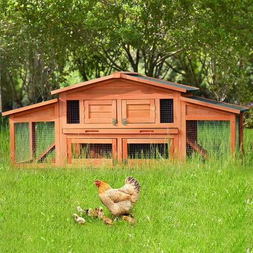 

[UK Warehouse] Outdoor Wooden Pet House Cage Chicken Coop Rabbit Hutch with 2 Run Play Area, Size: 70.9 x 28.3 x 20 inch