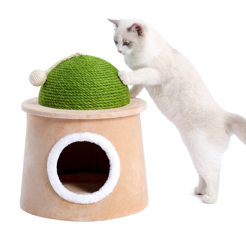 

[US Warehouse] Cactus Cat Cave House with Sisal Scratching Post and Ball, Size: M