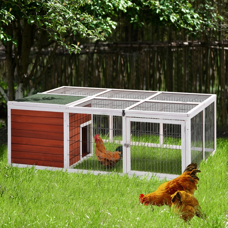

[US Warehouse] 62.2 inches Rabbit Playpen Chicken Coop Pet House Small Animal Cage with Enclosed Run for Outdoor Garden Backyard