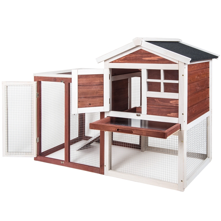 

[US Warehouse] Wood Bunny Hutch Chicken Coop Small Animal Cage, Size: 122x63.5x92cm