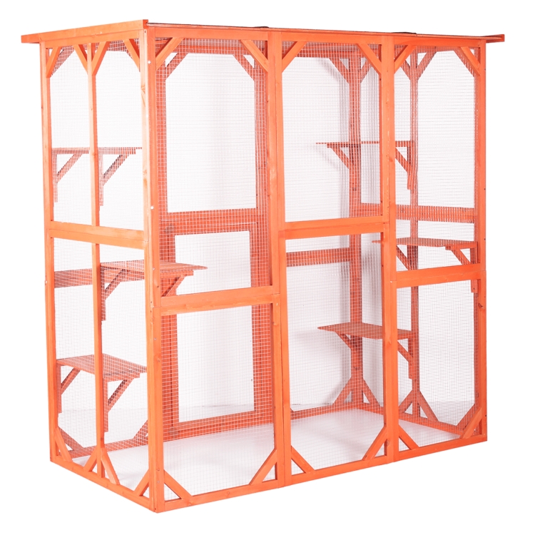 

[US Warehouse] Wooden Outdoor Cat House Small Animal Cage, Size: 180x88x170cm