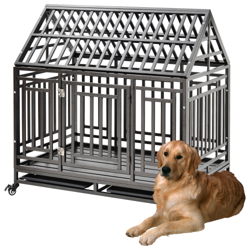 

[US Warehouse] Heavy Duty Stainless Steel Pet Dog Crate Cage with Roof , Size: 112x115x75cm